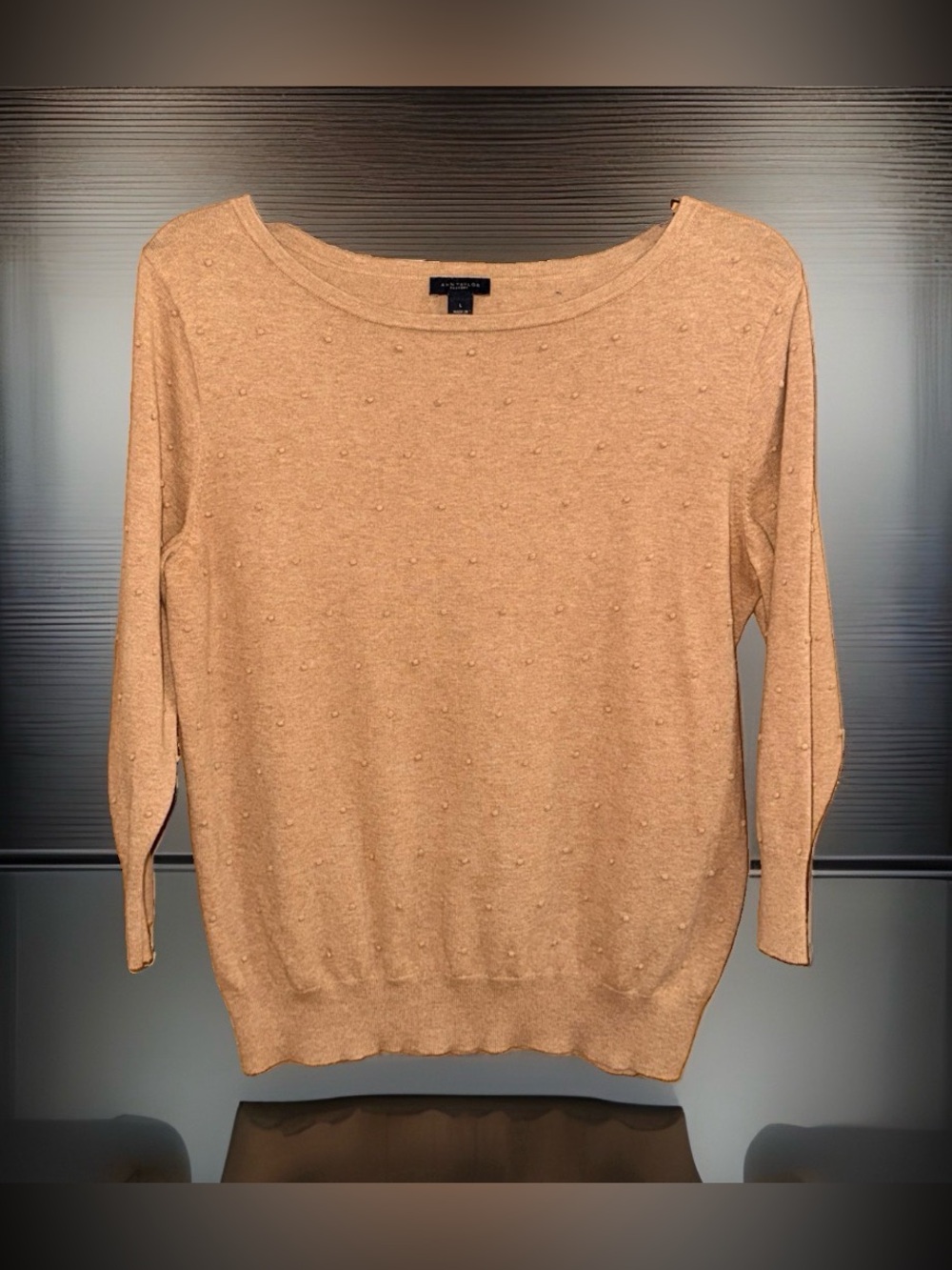 Ann Taylor Factory Camel Beige Textured Dot Boatneck Sweater-L-EC